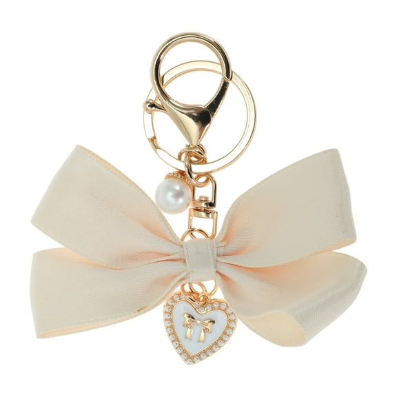 Unique Bargains 1 Pc Handbag Charms Keychains Fabric Bow Bag Accessories White