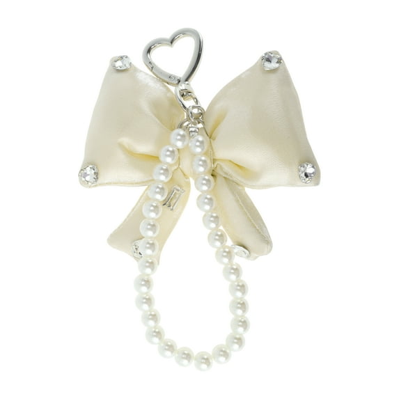 Unique Bargains 1 Pc Handbag Charms Keychains Faux Pearl Bow Bag Accessories Beige