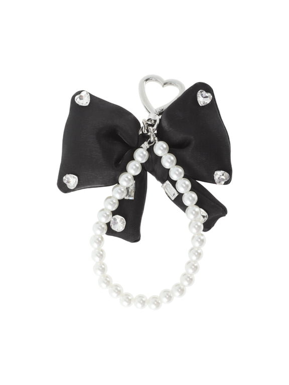 1 Pc Handbag Charms Keychains Faux Pearl Bow Bag Accessories Black