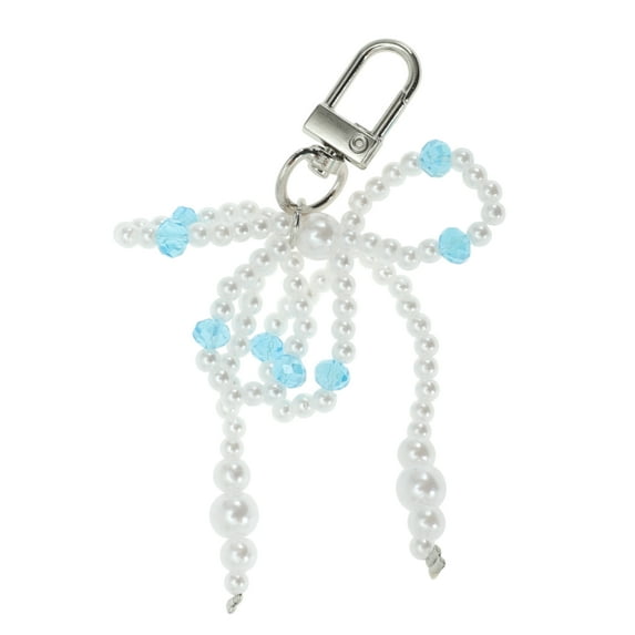 Unique Bargains 1 Pc Handbag Charms Keychains Faux Pearl Bow Bag Accessories Blue