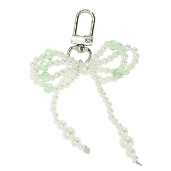 Unique Bargains 1 Pc Handbag Charms Keychains Faux Pearl Bow Bag Accessories Green