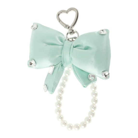 Unique Bargains 1 Pc Handbag Charms Keychains Faux Pearl Bow Bag Accessories Light Blue