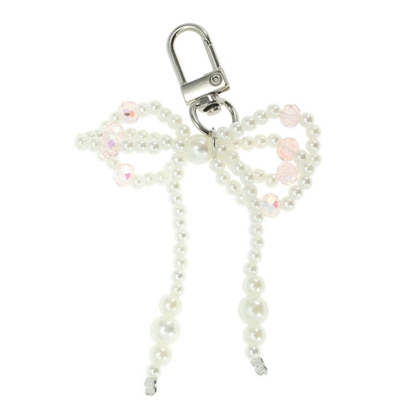 Unique Bargains 1 Pc Handbag Charms Keychains Faux Pearl Bow Bag Accessories Pink