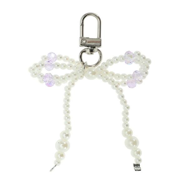 Unique Bargains 1 Pc Handbag Charms Keychains Faux Pearl Bow Bag Accessories Purple