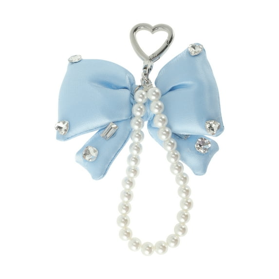 Unique Bargains 1 Pc Handbag Charms Keychains Faux Pearl Bow Bag Accessories Sky Blue