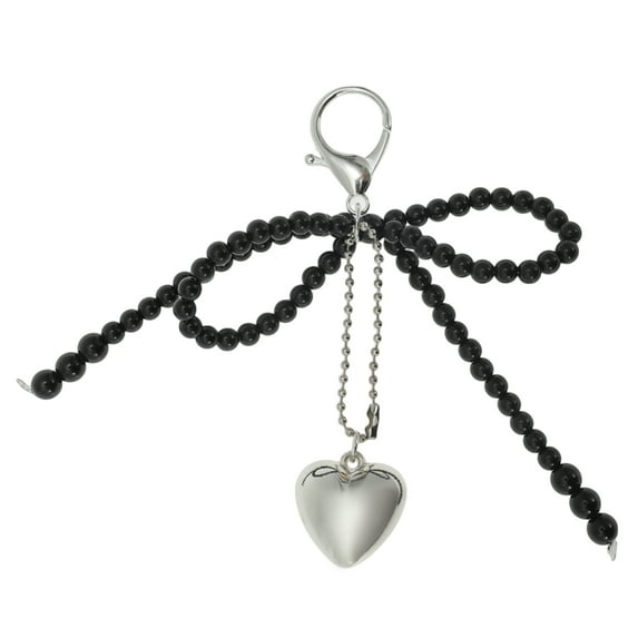 Unique Bargains 1 Pc Handbag Charms Keychains Faux Pearl Heart Bag Accessories Black