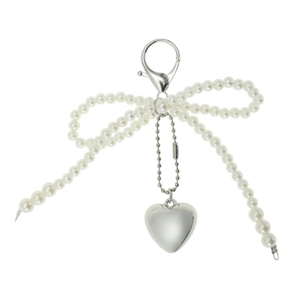 Unique Bargains 1 Pc Handbag Charms Keychains Faux Pearl Heart Bag Accessories White