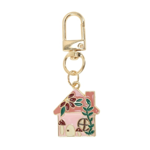 Unique Bargains 1 Pc Handbag Charms Keychains Flower House Bag Accessories Pink