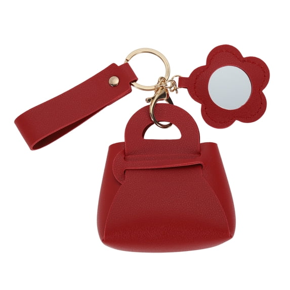 Unique Bargains 1 Pc Handbag Charms Keychains Flower Mirror Bag Accessories Red