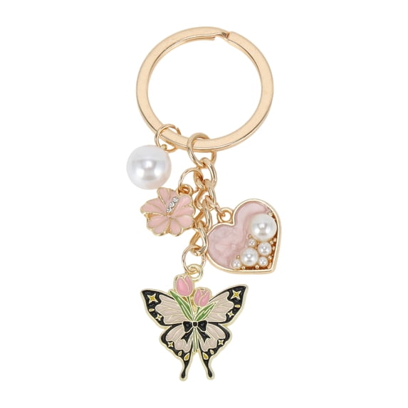 Unique Bargains 1 Pc Handbag Charms Keychains Flowers Butterfly Bag Accessories Pink