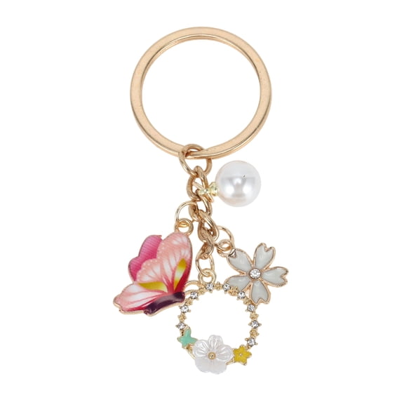 Unique Bargains 1 Pc Handbag Charms Keychains Flowers Butterfly Bag Accessories White