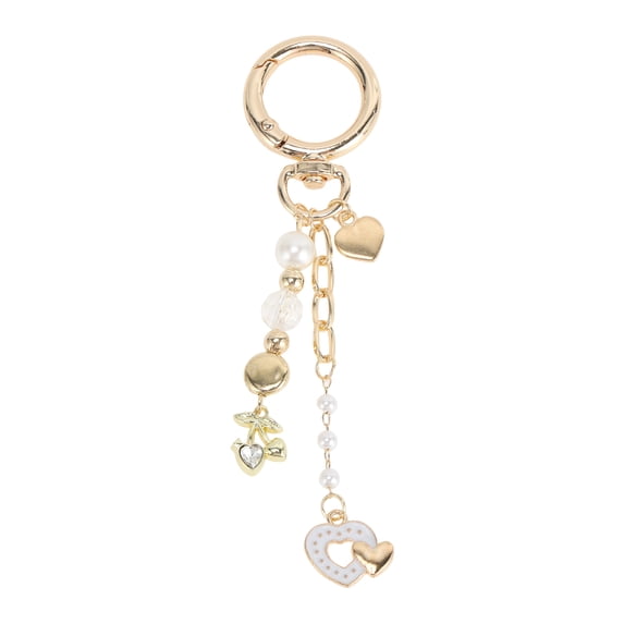 Unique Bargains 1 Pc Handbag Charms Keychains Heart Butterfly Bag Accessories Gold Tone White