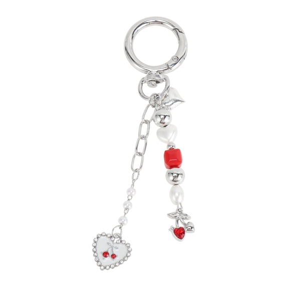 Unique Bargains 1 Pc Handbag Charms Keychains Heart Butterfly Bag Accessories Silver Tone Red