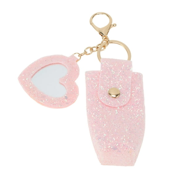 Unique Bargains 1 Pc Handbag Charms Keychains Heart Mirror Lipstick Bag Bag Accessories Pink