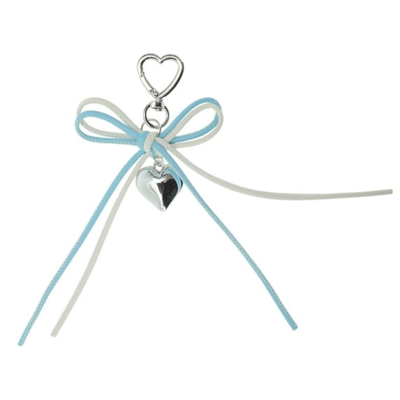 Unique Bargains 1 Pc Handbag Charms Keychains PU Bow Bag Accessories White Blue