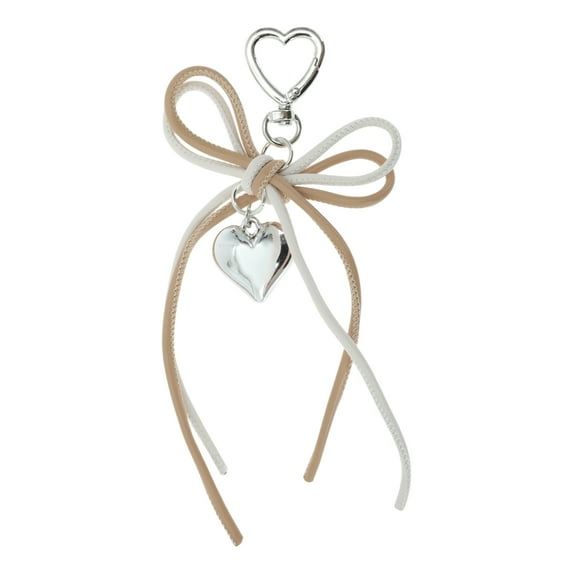 Unique Bargains 1 Pc Handbag Charms Keychains PU Bow Bag Accessories White Khaki