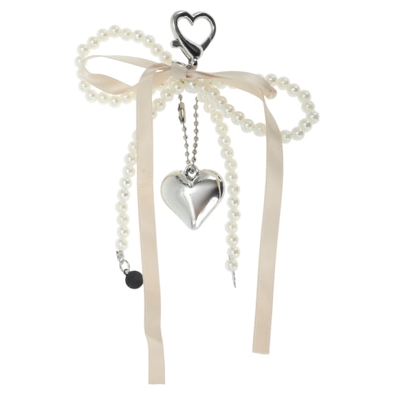 Unique Bargains 1 Pc Handbag Charms Keychains Ribbon Bow Heart Bag Accessories Champagne