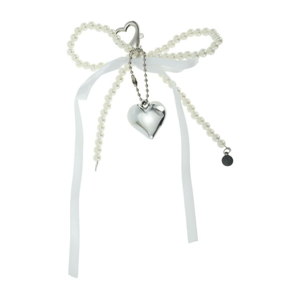 Unique Bargains 1 Pc Handbag Charms Keychains Ribbon Bow Heart Bag Accessories White