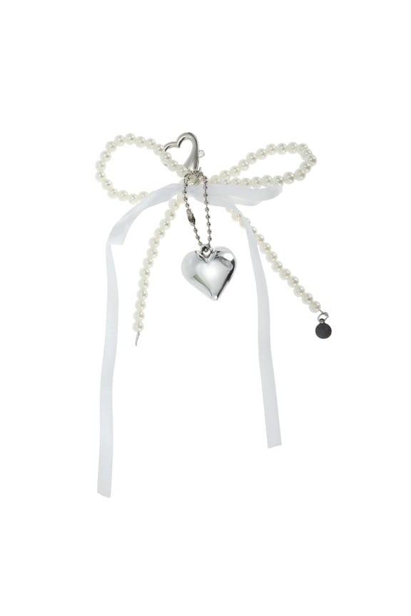 1 Pc Handbag Charms Keychains Ribbon Bow Heart Bag Accessories White