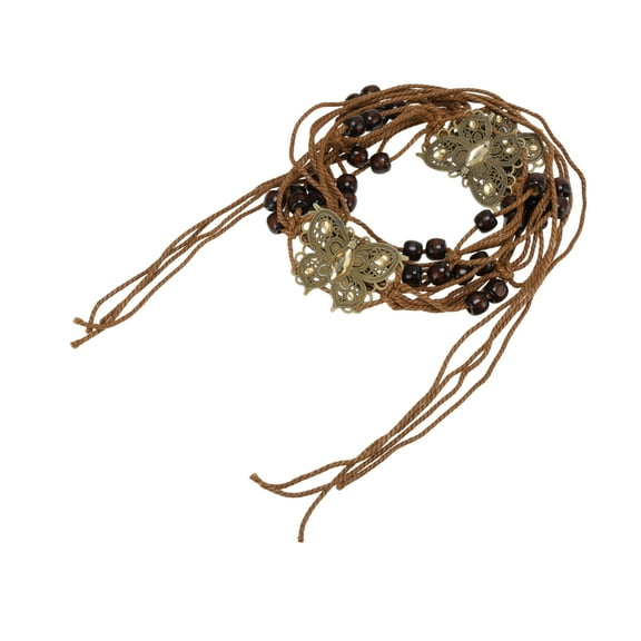 Unique Bargains 1 Pc Handmade Cord Belt Elegant Butterfly Adjustable Waist Cord Brown Yellow