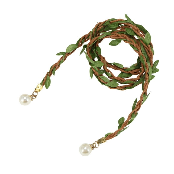 Unique Bargains 1 Pc Handmade Cord Belt Elegant Leaf Tassel Adjustable Waist Belt Green Brown