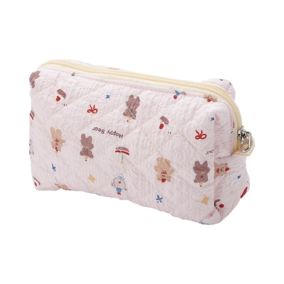 Unique Bargains 1 Pc Happy Makeup Bag for Travel Pink Cotton