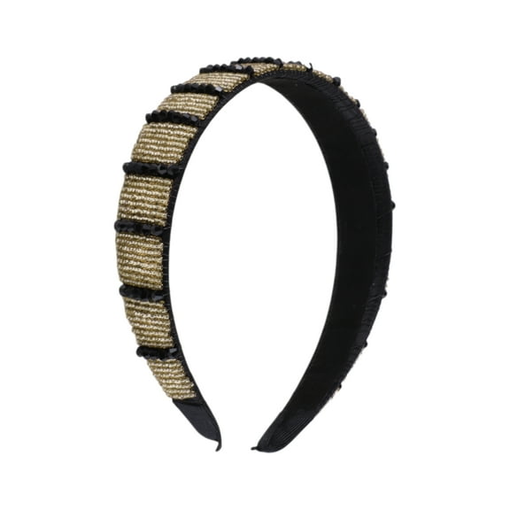 Unique Bargains 1 Pc Headband Beads Wide-brimmed Hair Accessories for Women Black