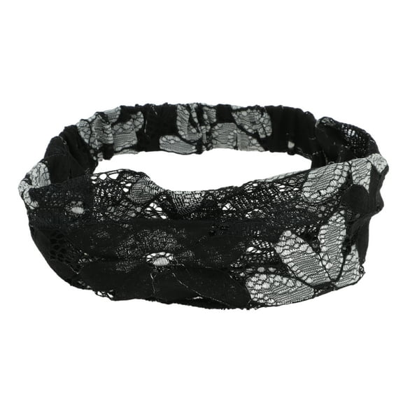 Unique Bargains 1 Pc Headband Eight-leaf Flower Lace Wide Hairband for Women Black