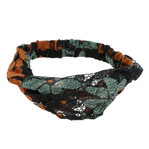 Unique Bargains 1 Pc Headband Eight-leaf Flower Lace Wide Hairband for Women Green, Orange