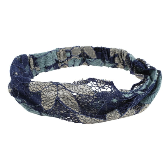 Unique Bargains 1 Pc Headband Eight-leaf Flower Lace Wide Hairband for Women Navy Blue