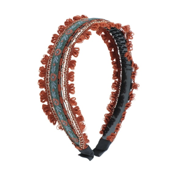 Unique Bargains 1 Pc Headband Embroidery Flower Hair Accessories for Women Brown Dark Green