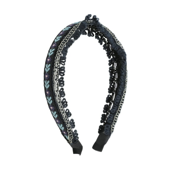 Unique Bargains 1 Pc Headband Embroidery Flower Hair Accessories for Women Navy Blue