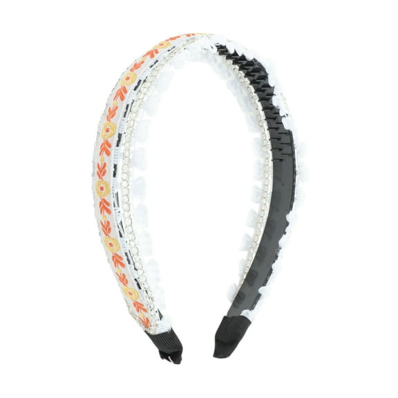 Unique Bargains 1 Pc Headband Embroidery Flower Hair Accessories for Women Orange