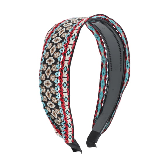 Unique Bargains 1 Pc Headband Embroidery Geometric Hair Accessories for Women Blue Black