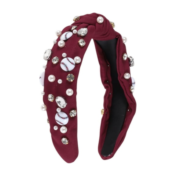 Unique Bargains 1 Pc Headband Faux Diamond Pearl Hair Accessories for Women Wine Red