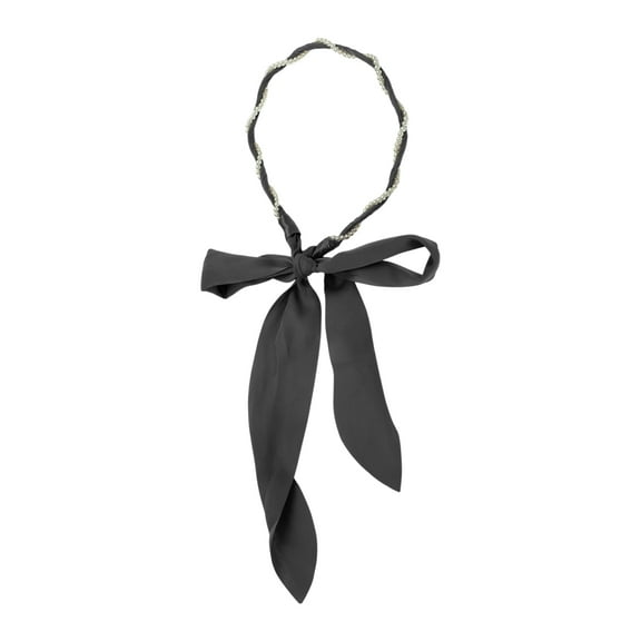 Unique Bargains 1 Pc Headband Faux Pearl Satin Hair Accessories for Women Black