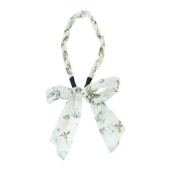 Unique Bargains 1 Pc Headband Faux Pearls Ribbon Hair Accessories for Women Beige