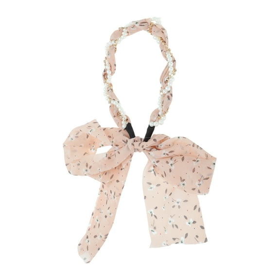 Unique Bargains 1 Pc Headband Faux Pearls Ribbon Hair Accessories for Women Pink White