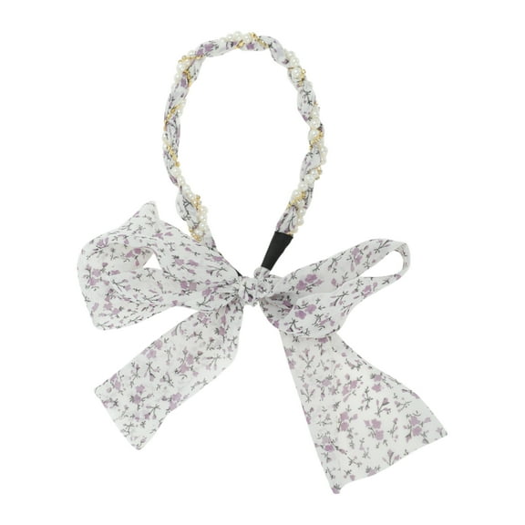 Unique Bargains 1 Pc Headband Faux Pearls Ribbon Hair Accessories for Women Purple