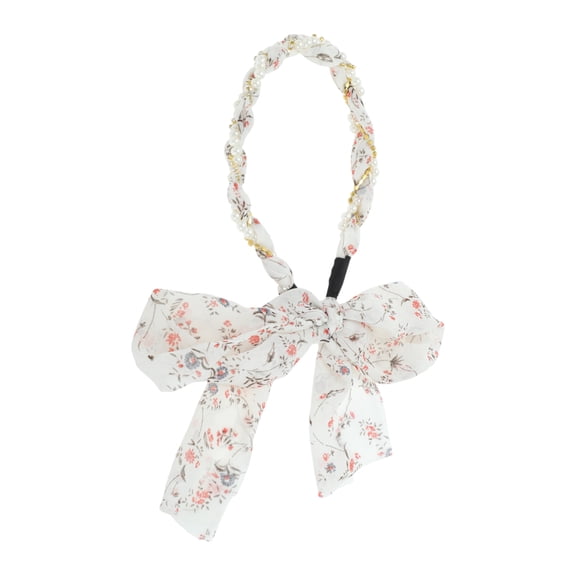 Unique Bargains 1 Pc Headband Faux Pearls Ribbon Hair Accessories for Women White