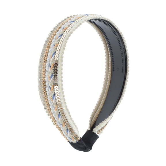 Unique Bargains 1 Pc Headband Faux Pearls Sequins Hair Accessories for Women Beige