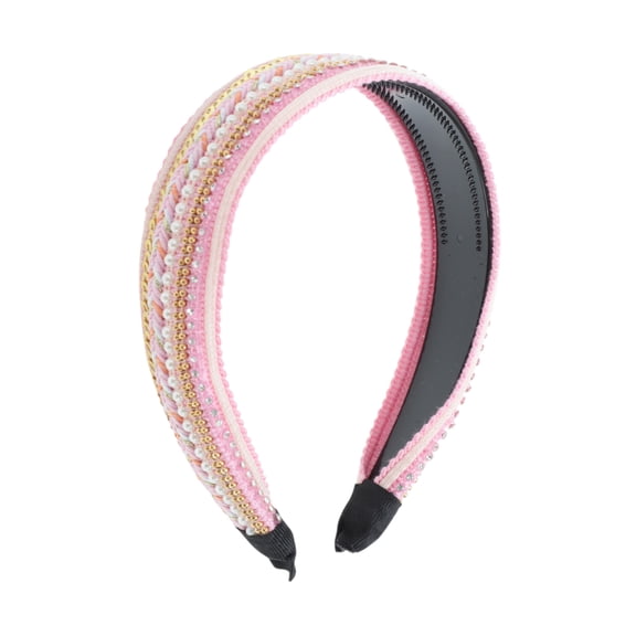 Unique Bargains 1 Pc Headband Faux Pearls Sequins Hair Accessories for Women Pink