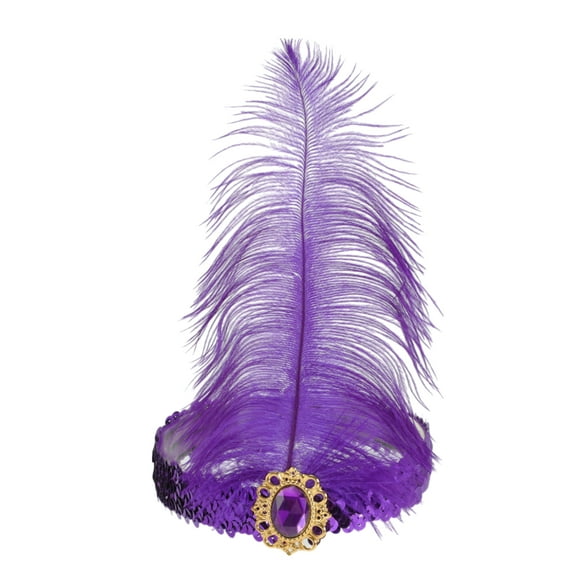 Unique Bargains 1 Pc Headband Feather Faux Diamond Sequins Hairband for Women Dark Purple