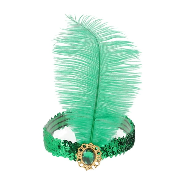Unique Bargains 1 Pc Headband Feather Faux Diamond Sequins Hairband for Women Green