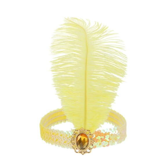 Unique Bargains 1 Pc Headband Feather Faux Diamond Sequins Hairband for Women Yellow