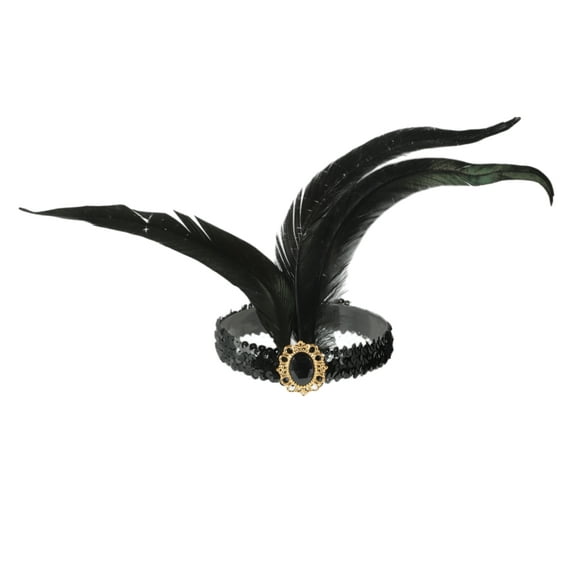 Unique Bargains 1 Pc Headband Feather Sequins Hairband for Women Black