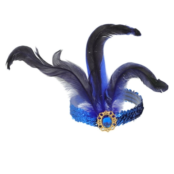 Unique Bargains 1 Pc Headband Feather Sequins Hairband for Women Blue