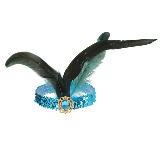 Unique Bargains Christmas 1 Pc Headband Feather Sequins Hairband for Women Lake Blue