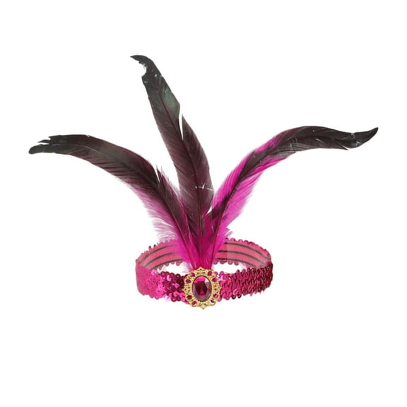Unique Bargains 1 Pc Headband Feather Sequins Hairband for Women Rose Red