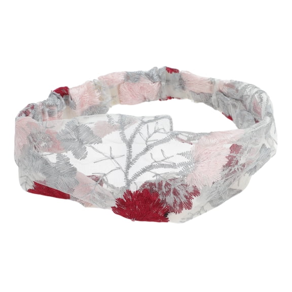 Unique Bargains 1 Pc Headband Floral Embroidery Lace Wide Hairband for Women Gray, Red, Pink